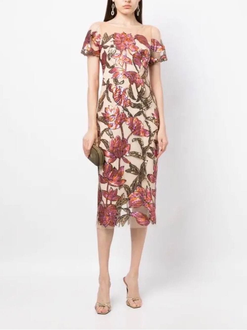 Marchesa sequin  Embroidered Midi Dress